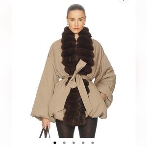 Helsa - Bubble Puffer With Faux Fur in Tan & Cedar